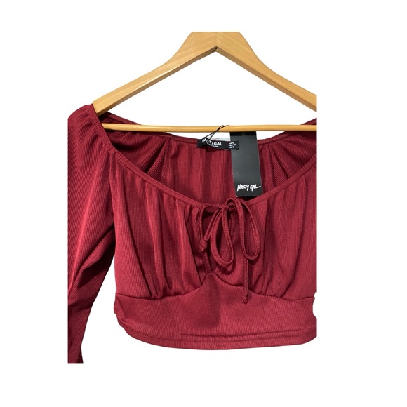 Nasty Gal | New Sweet on you square neck crop top long sleeve chest cut out top - Picture 5 of 10